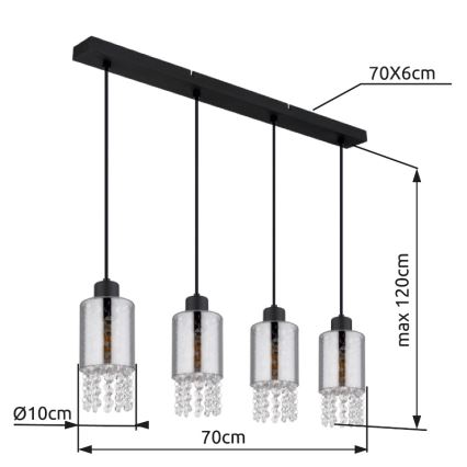 Globo - Hanglamp aan een koord 4xE27/40W/230V zwart