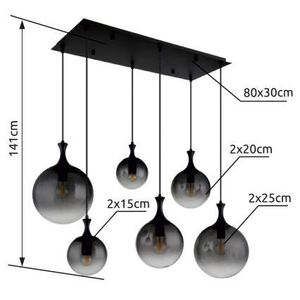 Globo - Suspension filaire 6xE27/10W/230V noir