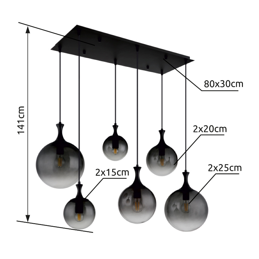 Globo - Suspension filaire 6xE27/10W/230V noir