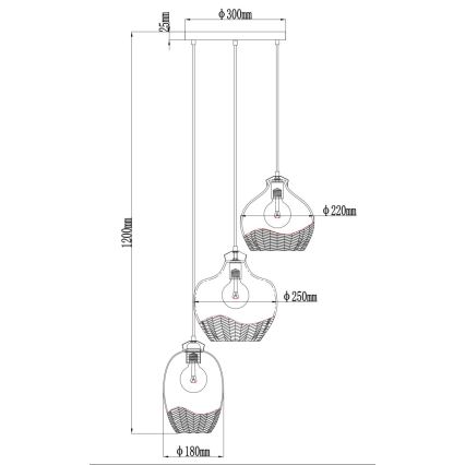 Globo - Suspension sur câble 3xE27/60W/230V Ø 45 cm