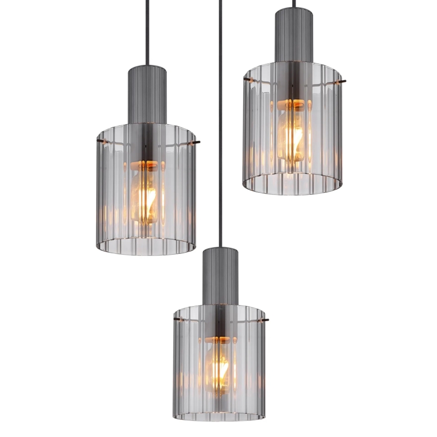 Globo - Hanglamp aan een koord 3xE27/40W/230V diameter 48 cm grijs