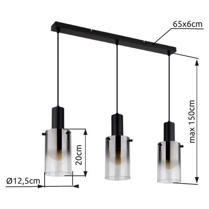 Globo - Hanglamp aan een koord 3xE27/40W/230V zwart