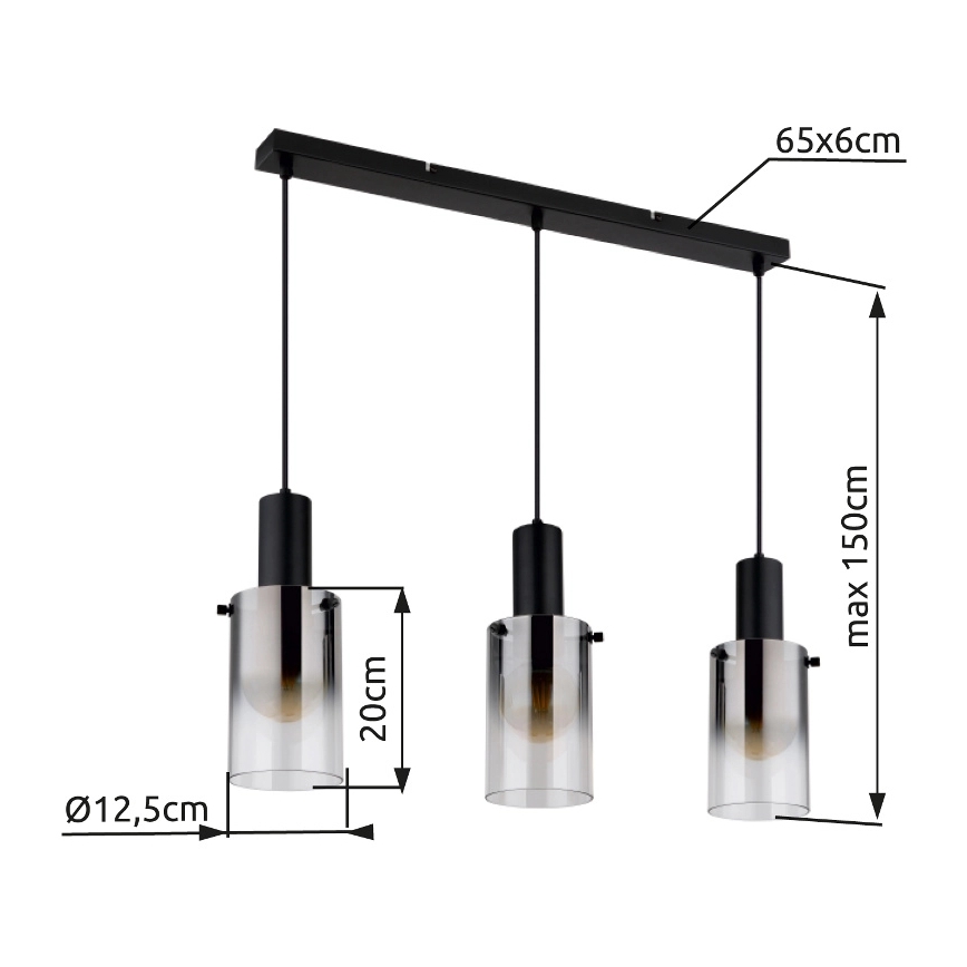 Globo - Suspension filaire 3xE27/40W/230V noir