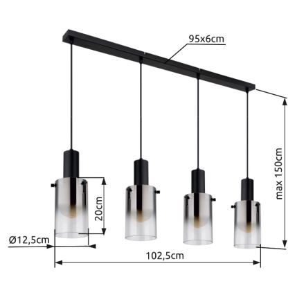 Globo - Suspension filaire 4xE27/40W/230V noir