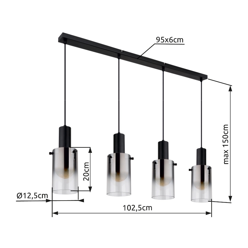 Globo - Suspension filaire 4xE27/40W/230V noir