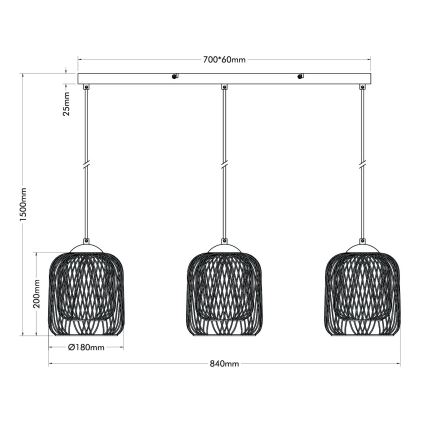 Globo - Hanglamp met kabel 3xE27/40W/230V beige/wit