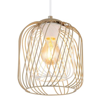 Globo - Hanglamp met snoer 1xE27/40W/230V Ø 18 cm beige/wit