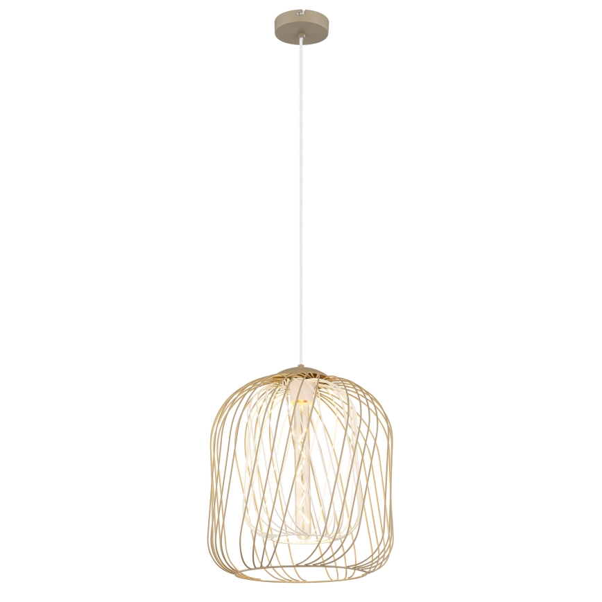 Globo - Hanglamp aan kabel 1xE27/40W/230V Ø 35 cm beige/wit