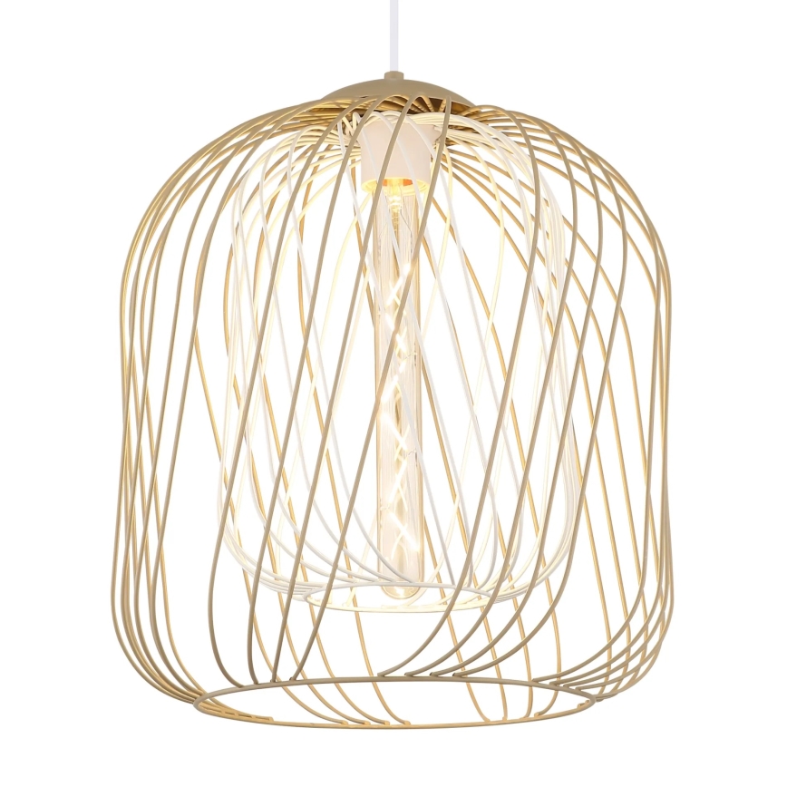 Globo - Hanglamp aan kabel 1xE27/40W/230V Ø 35 cm beige/wit