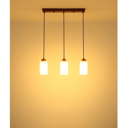 Globo - Hanglamp aan kabel 3xE27/60W/230V eiken/wit