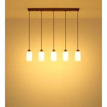 Globo - Hanglamp met kabel 5xE27/60W/230V eik/wit