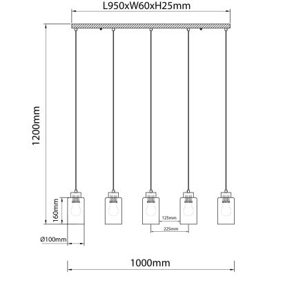 Globo - Hanglamp met kabel 5xE27/60W/230V eik/wit