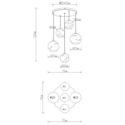 Globo - Suspension sur câble 5 x E27, 60 W, 230 V, Ø 75 cm