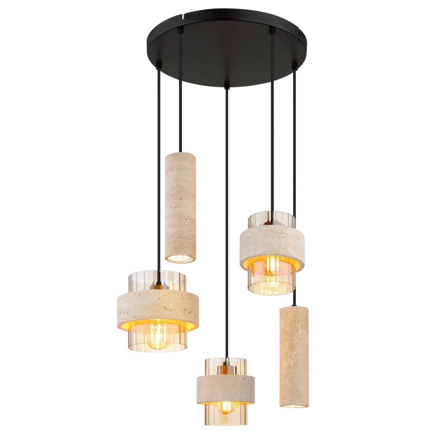 Globo - Hanglamp met kabel 3xE27/40W/230V + 2xGU10/10W, travertijn