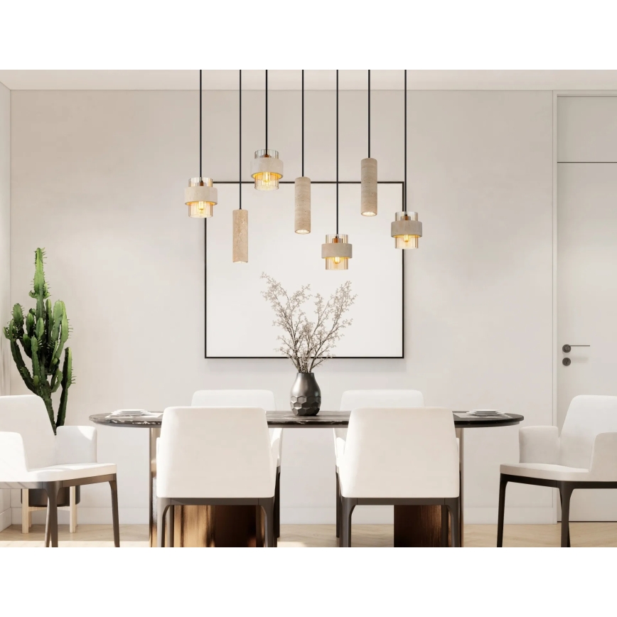 Globo - Hanglamp met kabel 4xE27/40W/230V + 3xGU10/10W travertijn