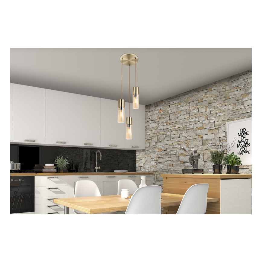 Globo - Hanglamp aan een koord 3xE27/25W/230V diameter 30 cm messing