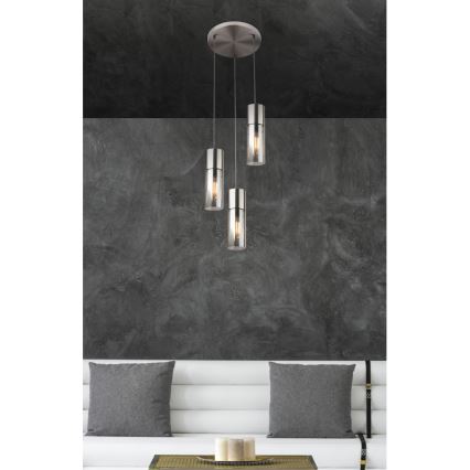 Globo - Hanglamp aan een koord 3xE27/25W/230V diameter 30 cm mat chroom