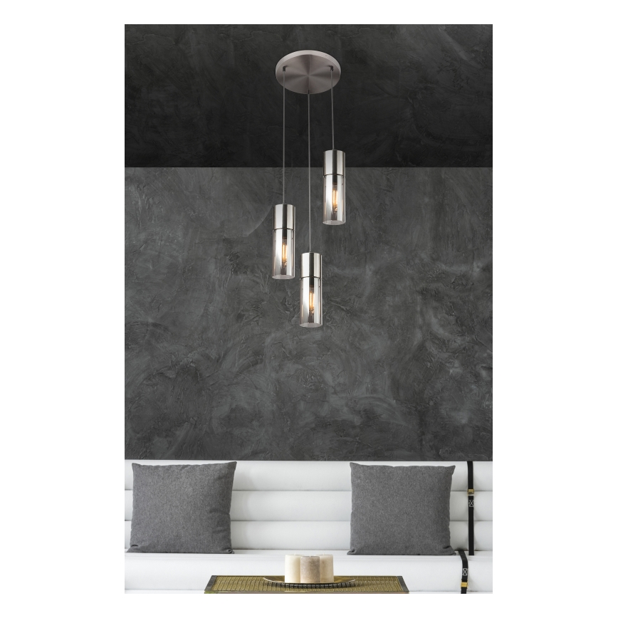 Globo - Hanglamp aan een koord 3xE27/25W/230V diameter 30 cm mat chroom
