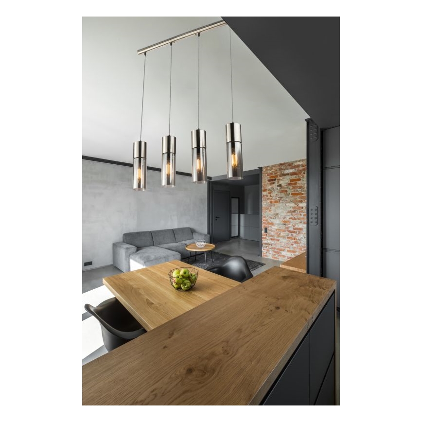 Globo - Hanglamp aan een koord 4xE27/25W/230V mat chroom