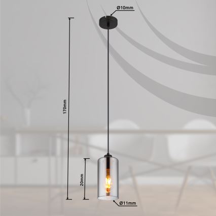 Globo - Hanglamp aan een koord 1xE27/25W/230V diameter 11 cm zwart