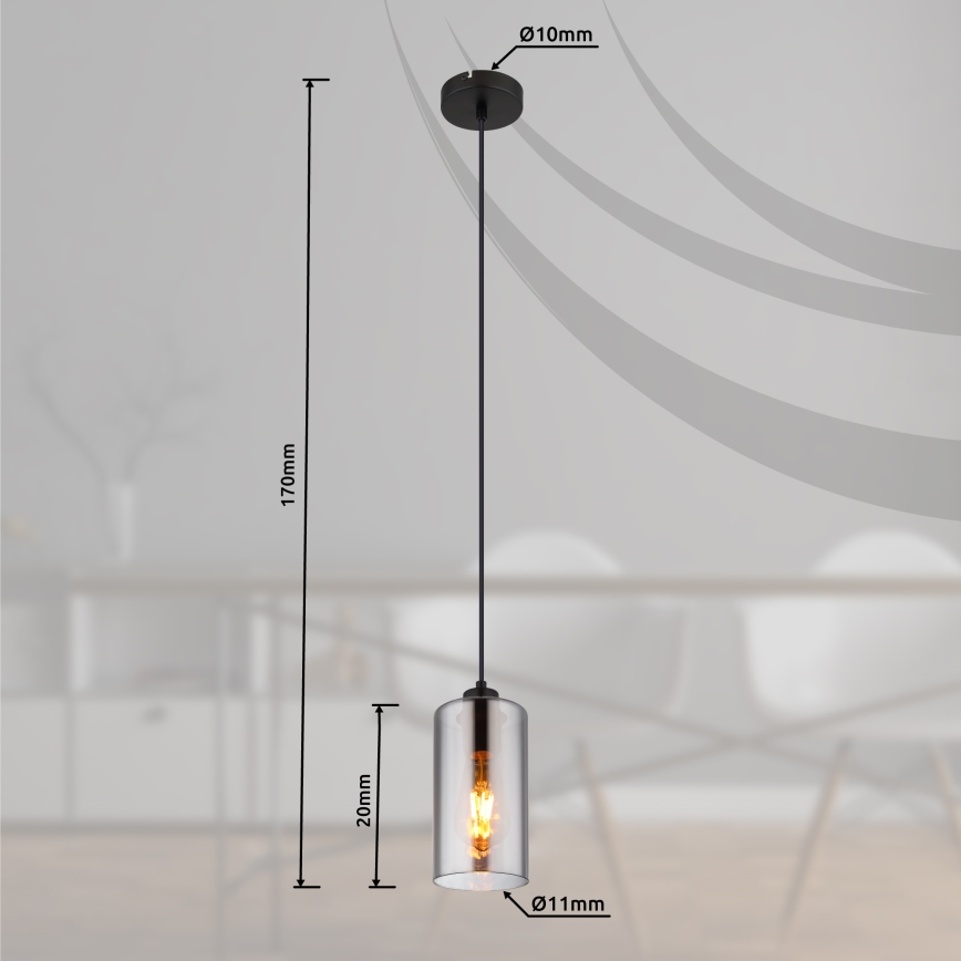 Globo - Hanglamp aan een koord 1xE27/25W/230V diameter 11 cm zwart