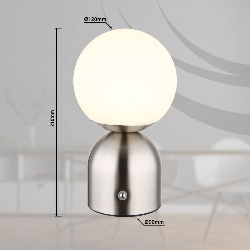 Globo - LED dimbare touch tafellamp LED/2,5W/3,7V 2700K/4000K/6500K 1800 mAh USB mat chroom
