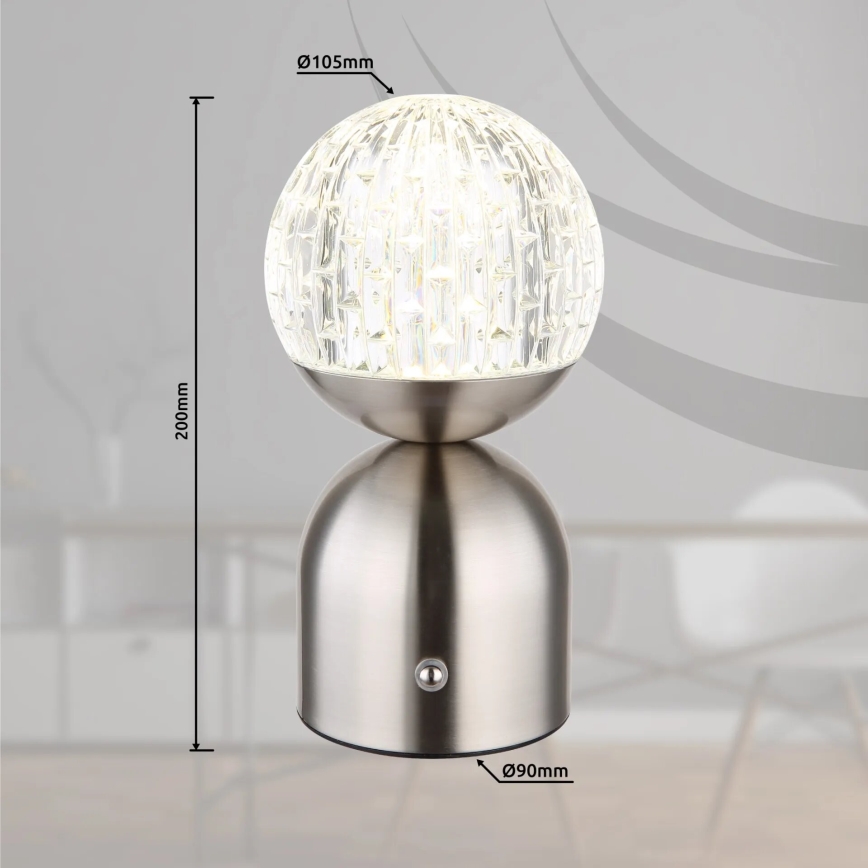 Globo - Lampe de table tactile à intensité variable LED/2,5W/3,7V 2700/4000/6500K 1800 mAh USB chrome mat