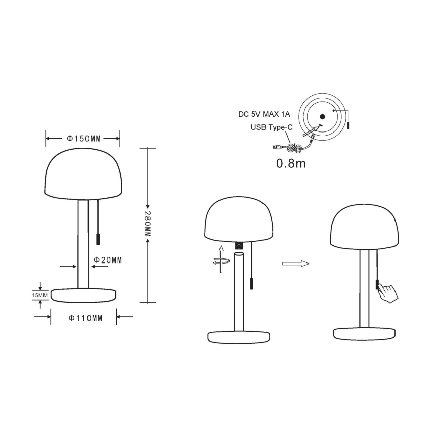 Globo - Lampe de table rechargeable LED/1,5W/3,7V 3000/4200/6000K 1800mAh marron