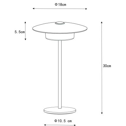 Globo - LED Buiten oplaadbaar aanraken tafellamp LED/3W/3,7V 1800/2700/3000K IP44 1800 mAh grijs