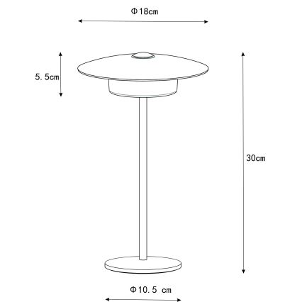 Globo - LED Buiten oplaadbaar aanraken tafellamp LED/3W/3,7V 1800/2700/3000K IP44 1800 mAh zwart