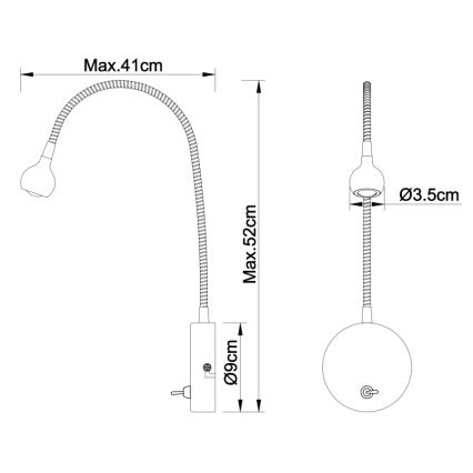 Globo - Lampe flexible à LED 3W/230V, chrome brillant