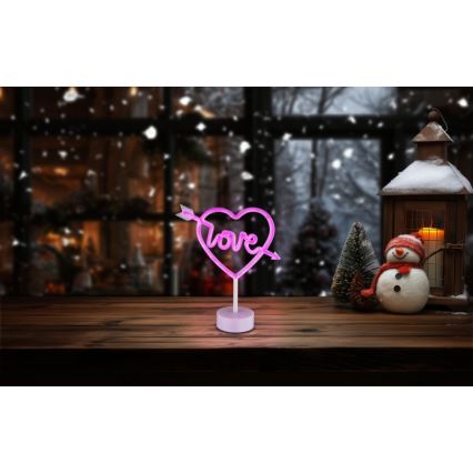 Globo - Décoration de table néon LED/2W/3xAA coeur