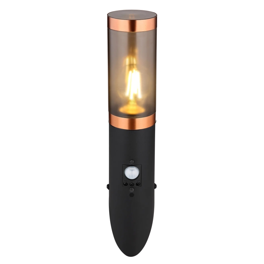 Globo - Wandlamp voor buiten met sensor 1xE27/15W/230V IP44 zwart/koper