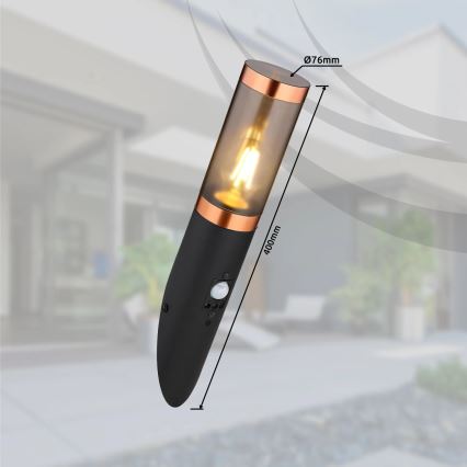 Globo - Wandlamp voor buiten met sensor 1xE27/15W/230V IP44 zwart/koper