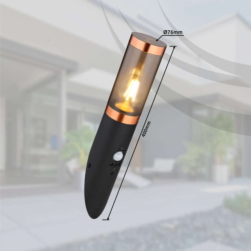 Globo - Wandlamp voor buiten met sensor 1xE27/15W/230V IP44 zwart/koper