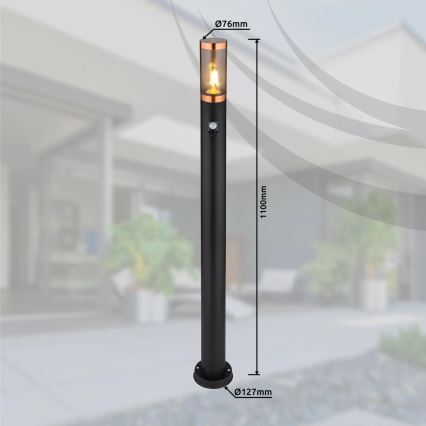 Globo - Sensorlamp voor buiten 1xE27/15W/230V IP44 110 cm zwart/koper
