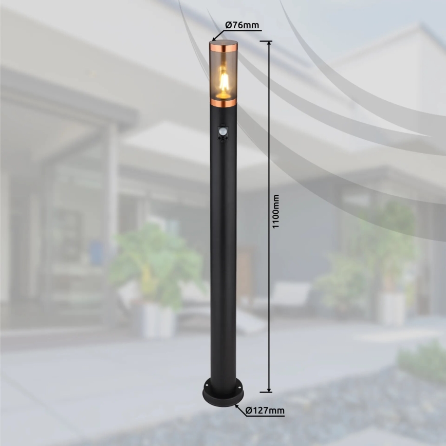 Globo - Sensorlamp voor buiten 1xE27/15W/230V IP44 110 cm zwart/koper