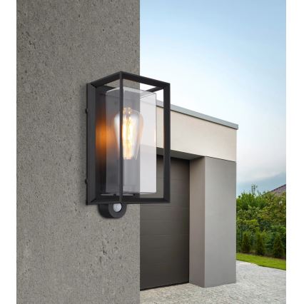 Globo - Wandlamp voor buiten met sensor 1xE27/60W/230V IP44 zwart