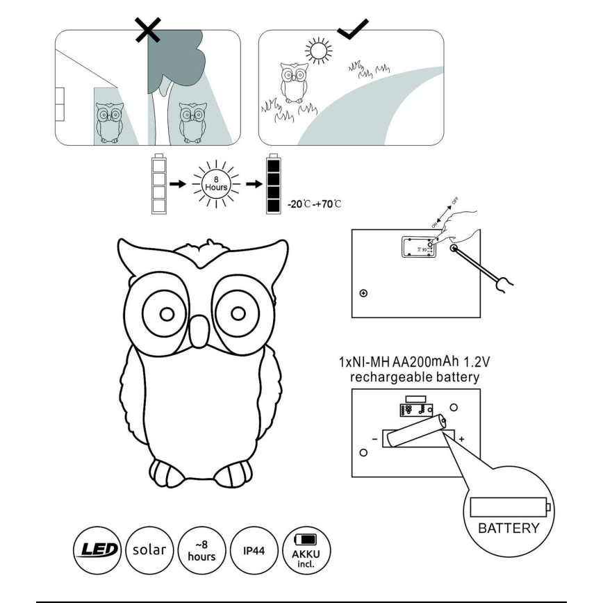 Globo - Éclairage solaire LED 2xLED/0,06W/3V IP44 hibou