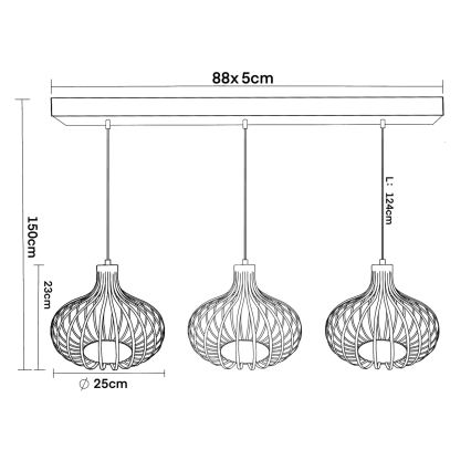 Globo - Hanglamp met kabelophanging 3xE27/40W/230V beige