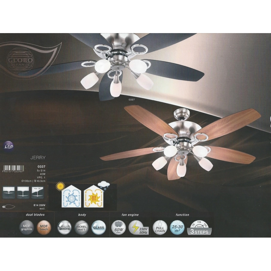 GLOBO 0337 - Ventilateur de plafond JERRY 5xE14/40W/230V