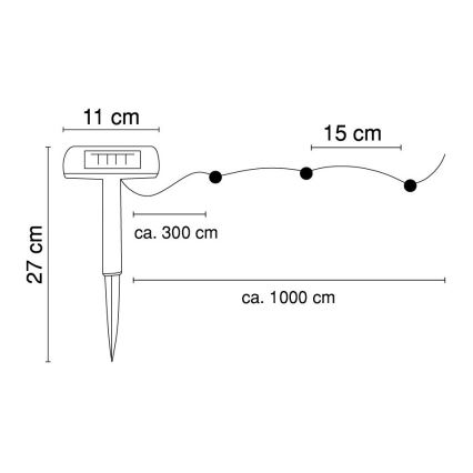 Globo - LED Solar ketting 10 m 50xLED/2,4V IP44