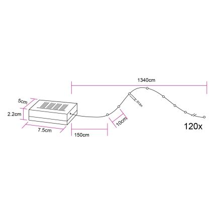 Globo - Guirlande solaire à 120 LED, 3,2 V, IP44, 13,4 m, 600 mAh