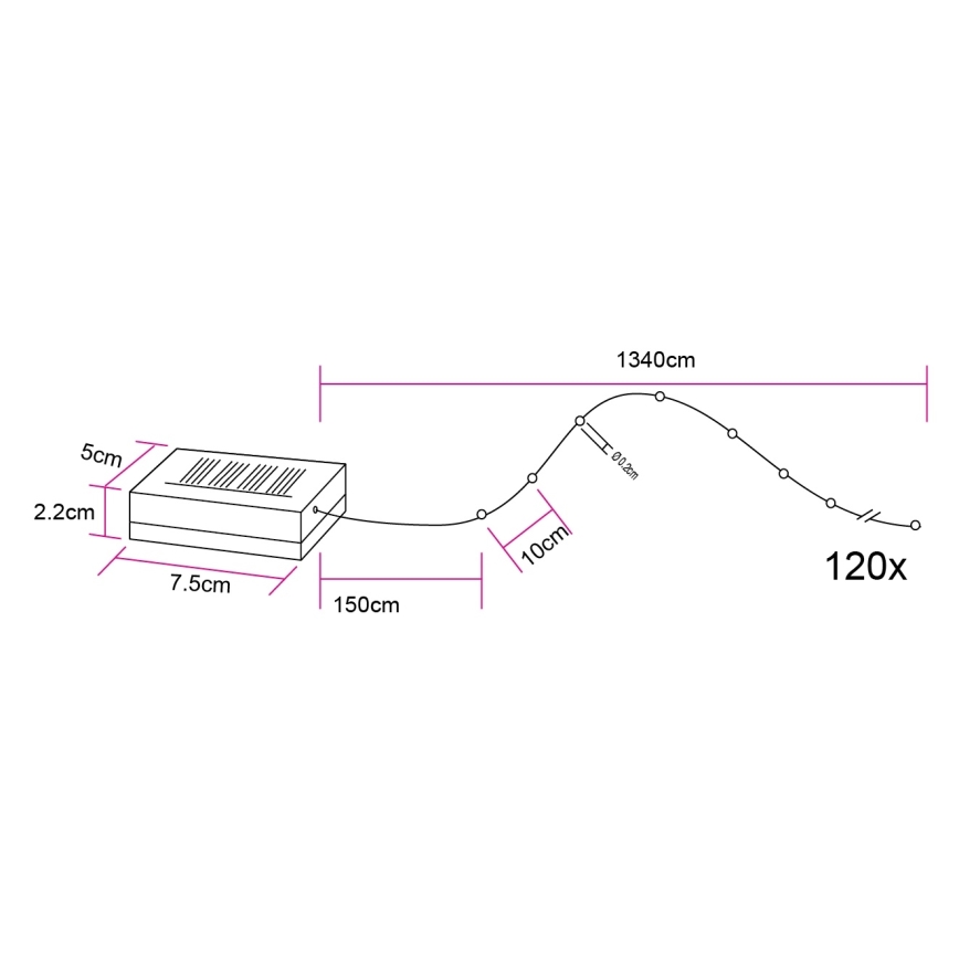 Globo - Guirlande solaire à 120 LED, 3,2 V, IP44, 13,4 m, 600 mAh
