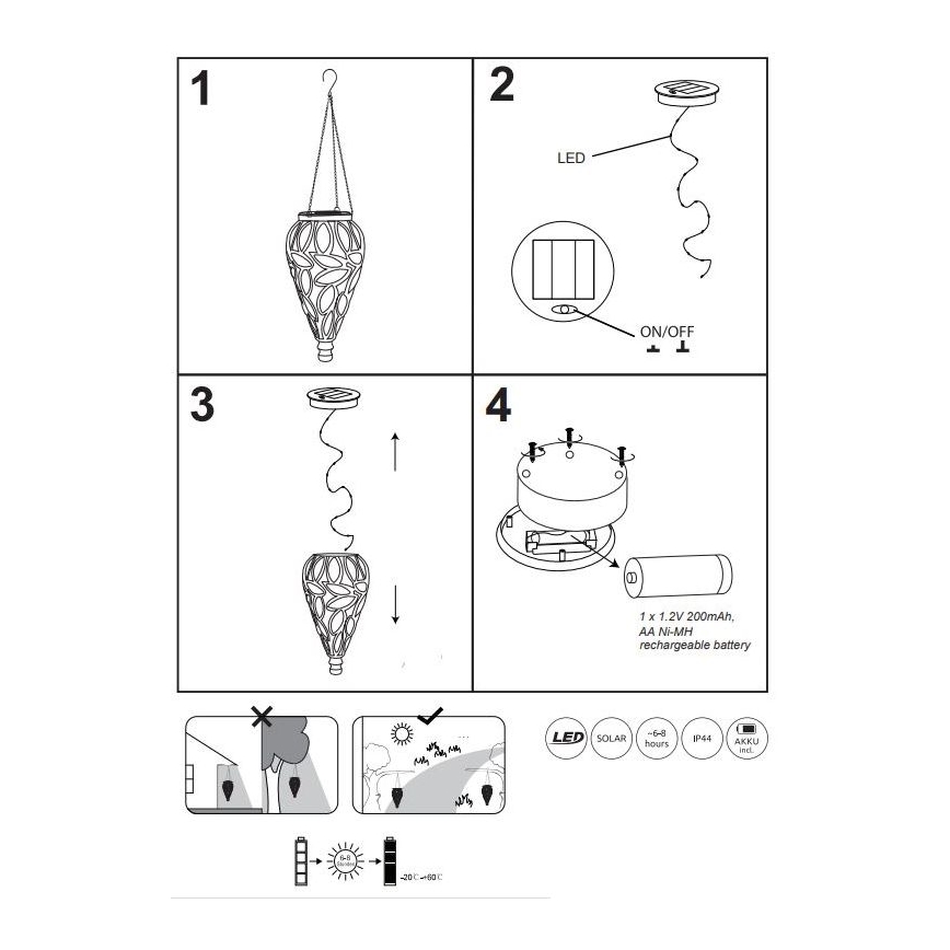 Globo - LED Solar lamp LED/0,9W/3,2V IP44 200 mAh doorzichtig