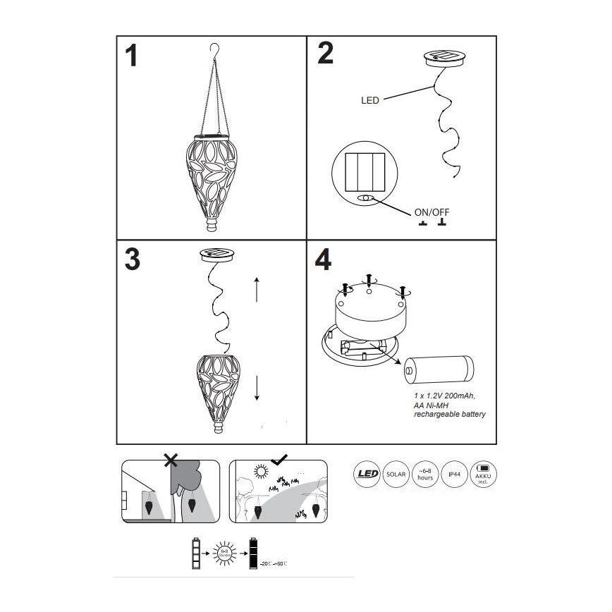 Globo - LED lamp op zonne-energie LED/0,9W/3,2V IP44 geel
