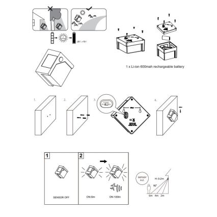Globo - Éclairage solaire avec détecteur LED/0,48W/3V IP44 600 mAh
