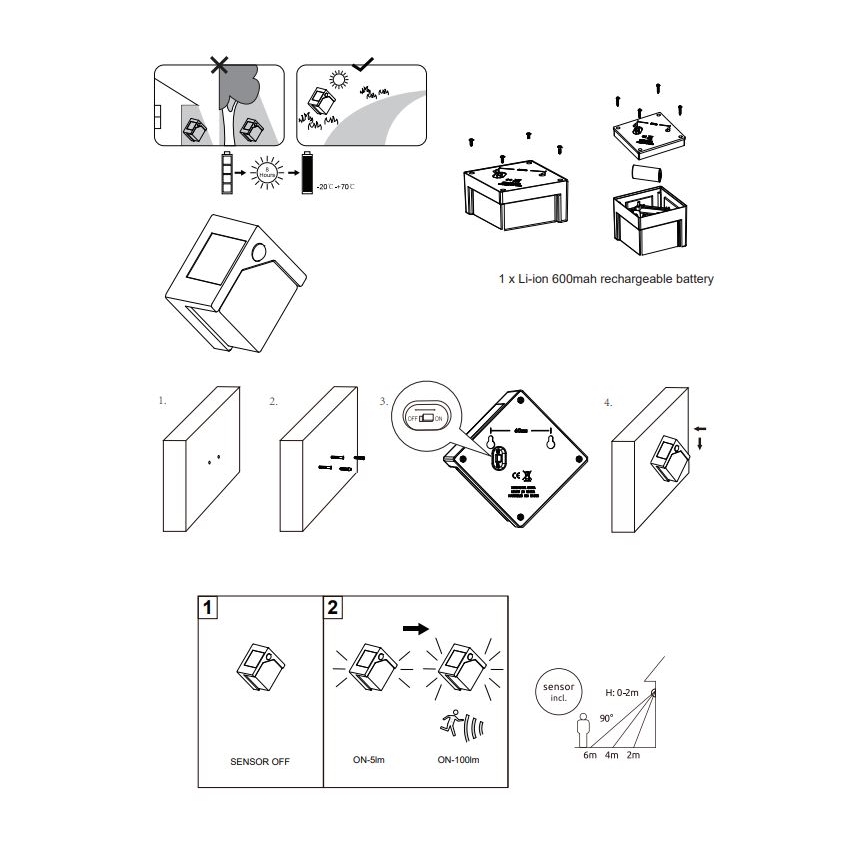 Globo - LED-lamp op zonne-energie met een sensor LED/0,48W/3V IP44 600 mAh
