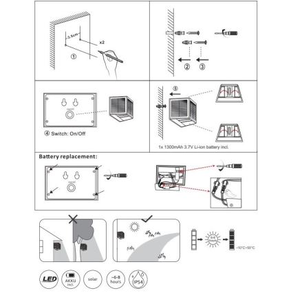 Globo - LED Solar lamp LED/6W/3,2V 3000K IP54 1300 mAh