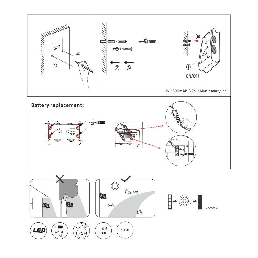 Globo - Éclairage solaire LED/1W/3,2V 3000K IP54